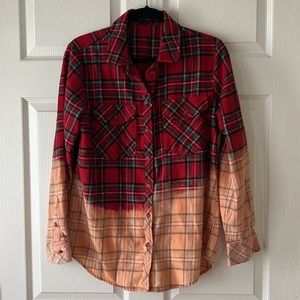 Sanctuary Red‎ and Green Tartan Plaid Flannel Button Down 100% Cotton Sz Small
